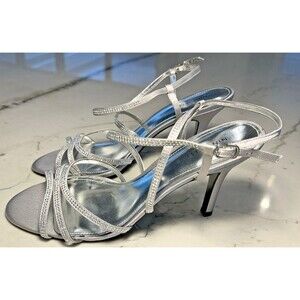 Nine West Vivienne Women’s Silver High Heel Strappy Sandals, Size 9.5 M Sparkle